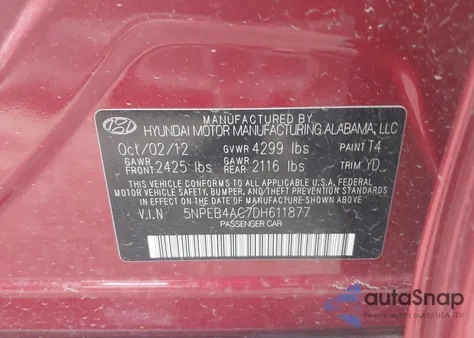 2013 Hyundai Sonata Gls from USA, damaged, VIN 5NPEB4AC7DH611877